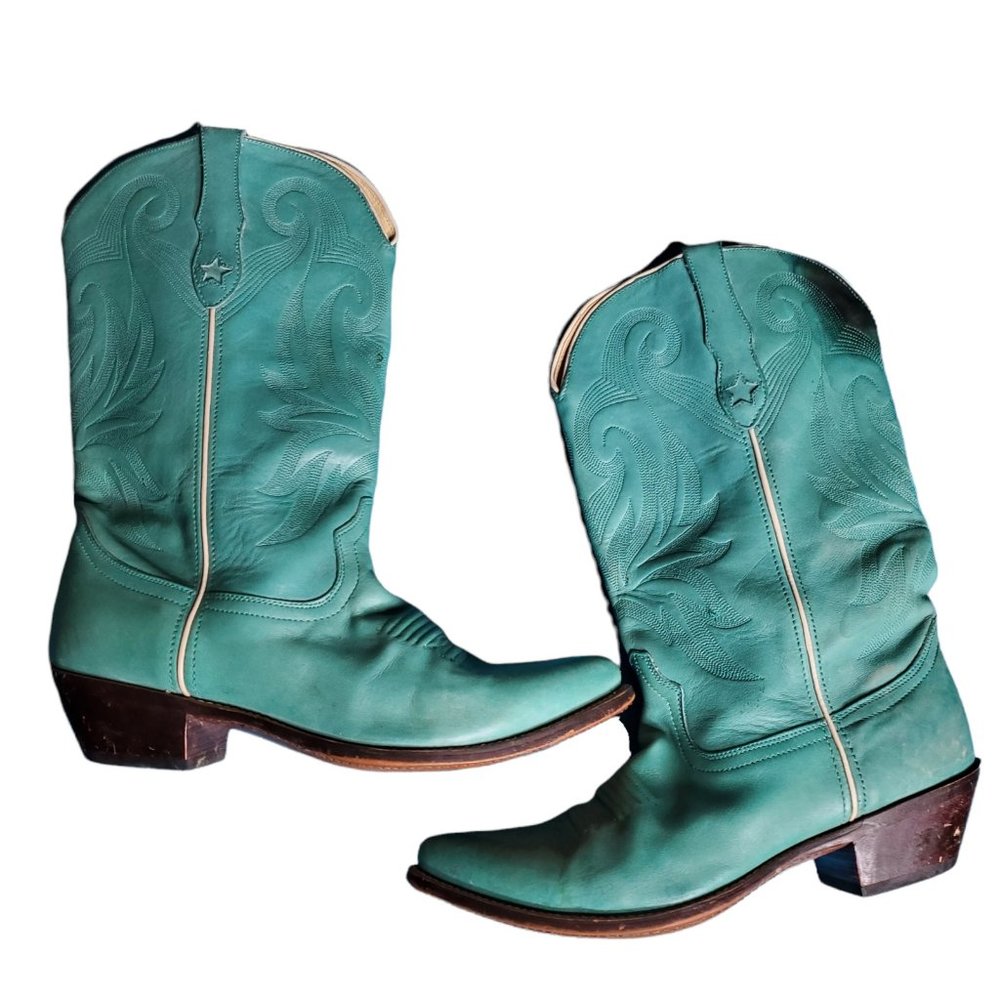 Durango Turquoise Blue Leather Mid-Calf Pointed Toe Cowgirl Western Boots 10